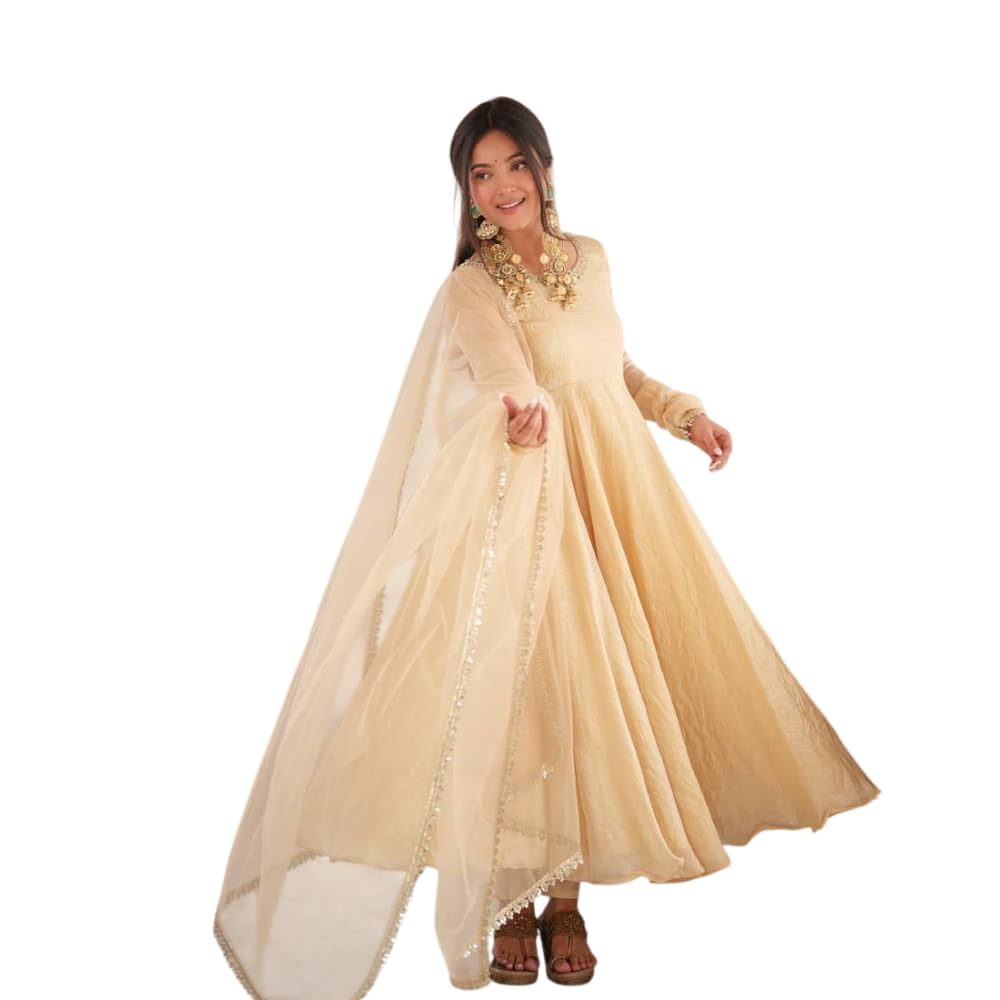 Women's Doremon Crush Anarkali Gown with 7 Meter Flare | Real Mirror Work Lace Border | Full Churidar Sleeves | Micro Cotton Inner-picture-35