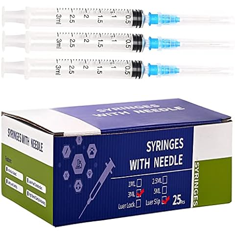 Jiaxix 25Pack 3ml Syringes Individual Package Suitable for Industrial, Scientific, Measuring, Watering, Pet Feeding, Glue Applicator Cover