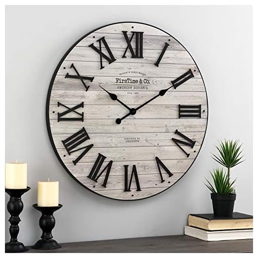 FirsTime & Co. Brown Emmett Shiplap Wall Clock, Large Vintage Decor for Living Room, Home Office, Round, Plastic, Farmhouse, 27 inches