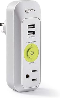 1 Outlet 2 USB White Wall Tap Surge Protector with 1200 Joules by Easylife Tech