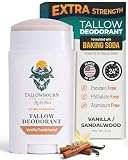Tallowbourn Extra Strength Tallow Deodorant - Baking Soda Formula, Aluminum-Free, Grass-Fed Beef Tallow Stick Deodorant for Women & Men, Strong Odor Protection, Vanilla Sandalwood Scent 3 oz