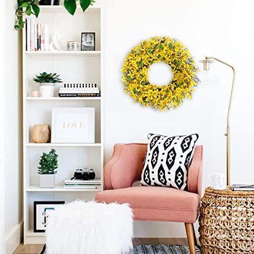 Egolot 26 Inch Forsythia Flower Wreath For Front Door, Spring And Summer Every Day Flower Wreath For Inside And Outside, Large Size Wreath For Home Decor #TOP3