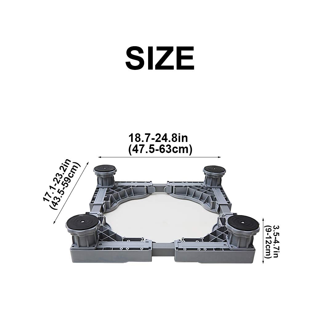 Base de soporte para lavadora, soporte para secadora, base portátil para lavadora, 47,5-63 cm, bandejas de suelo ajustables para elevar el refrigerador, soporte antivibración