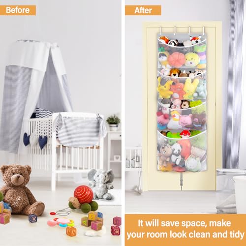 Almacenamiento colgante de animales de peluche, organizador grande de juguetes de peluche con gancho de metal, soporte de accesorios para bebé, idea para guardería, bolsa de hamaca de malla - imagen 3