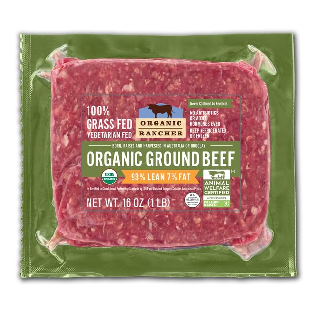 Organic Rancher, Organic Ground Beef 93% Lean/7% Fat, 100% Grass Fed & Grass Finished, USDA Organic...
