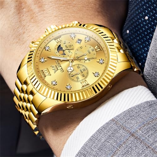 Image of OLEVS Watch for Men Analog Quartz Stainless Steel Moon Phase Calendar Chronograph Diamond Watches Waterproof Wrist Watch Luminous