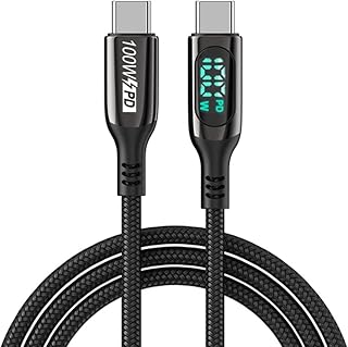 URVNS USB C Cable, E-Mark 5A PD 100W 6.5ft LCD Power Display Type-C Fast Charging 480Mbps Nylon Braided Laptop Data Cord for MacBook Pro Air iPad iPhone 15 Pro/Pro Max/Plus Samsung Galaxy