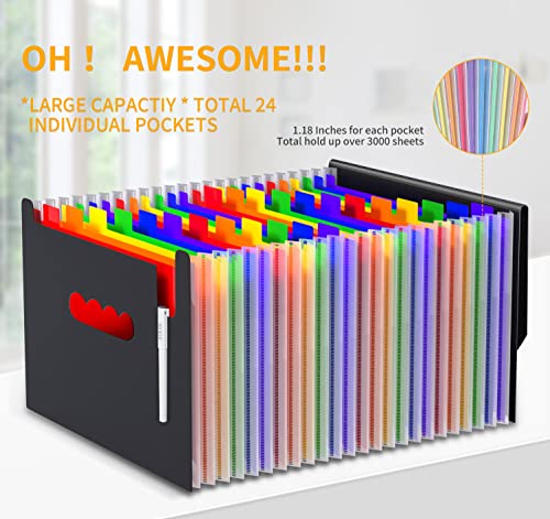 Expanding File Folders Accordion File Organizer,24 Pockets Accordian Document Folder Letter Size,Expandable Filing Boxes,Bill,Receipt Paper And Documents Organizer With Tabs,Light-Duty,For Portable #TOP3