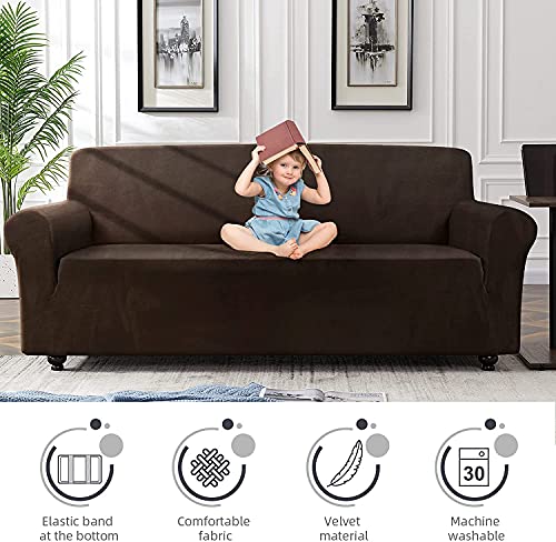 Hanming, Modern Velvet Plush High Stretch Sofa Slipcover Velour Furniture Protector Luxury Thick Velvet Sofa Cover Couch (Coffee, 4Seater 235300Cm) #TOP3