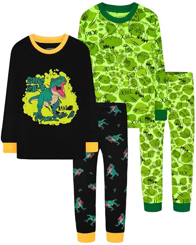 Image of DAUGHTER QUEEN Boys Pajamas 4 Pieces Long Set 100% Cotton Sleepwear Size 18 Months-12 Years