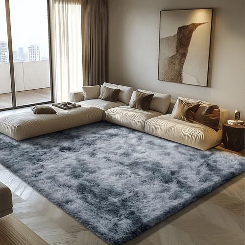 6x9 Fluffy Area Rug for Living Room,Shag Area Rugs for Bedroom,Tie-Dyed Black Soft Fuzzy Rug Non-Shedding Indoor Plush Carpet for Kids Bedroom Nursery Dorm Home Decor