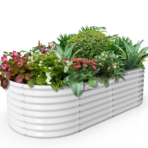A Anleolife 6X3X2 Ft Galvanized Raised Garden Bed, Oval Above Ground Modular Metal Planter Boxes Outdoor For Vegetables Flowers Herbs, Anti-Rust & Easy-Setup, Antique White #TOP23