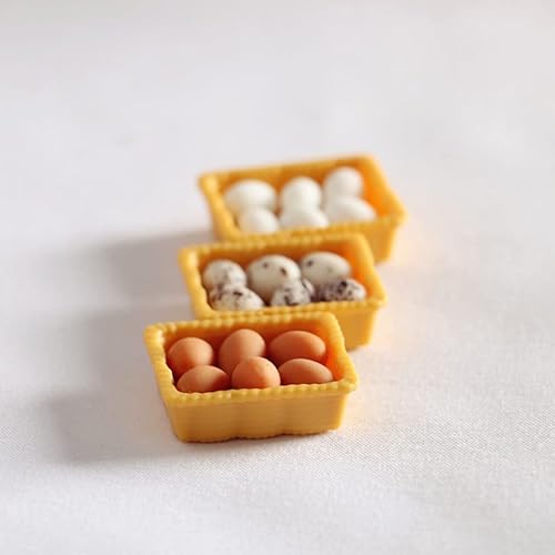 Miniatura 7 de Zerodeko 1 huevos de casa de muñecas a escala 12, 3 juegos de mini huevos en miniatura para casa de muñecas con bandeja, accesorios de cocina,