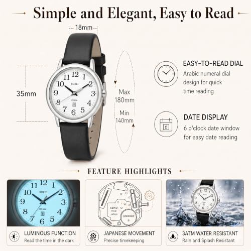 Image of BUREI Men's Fashion Minimalist Wrist Watch Analog Date with Leather Strap