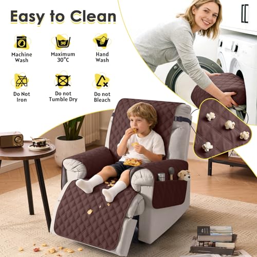 Image of TAOCOCO Recliner Protector,1 Seater Armchair Slipcovers,Waterproof Recliner Slipcovers,Recliner Covers with Pockets,Anti Slip Reclining Sofa Covers,Arm Chair Covers for Pets /Dogs /Kids(Chocolate)