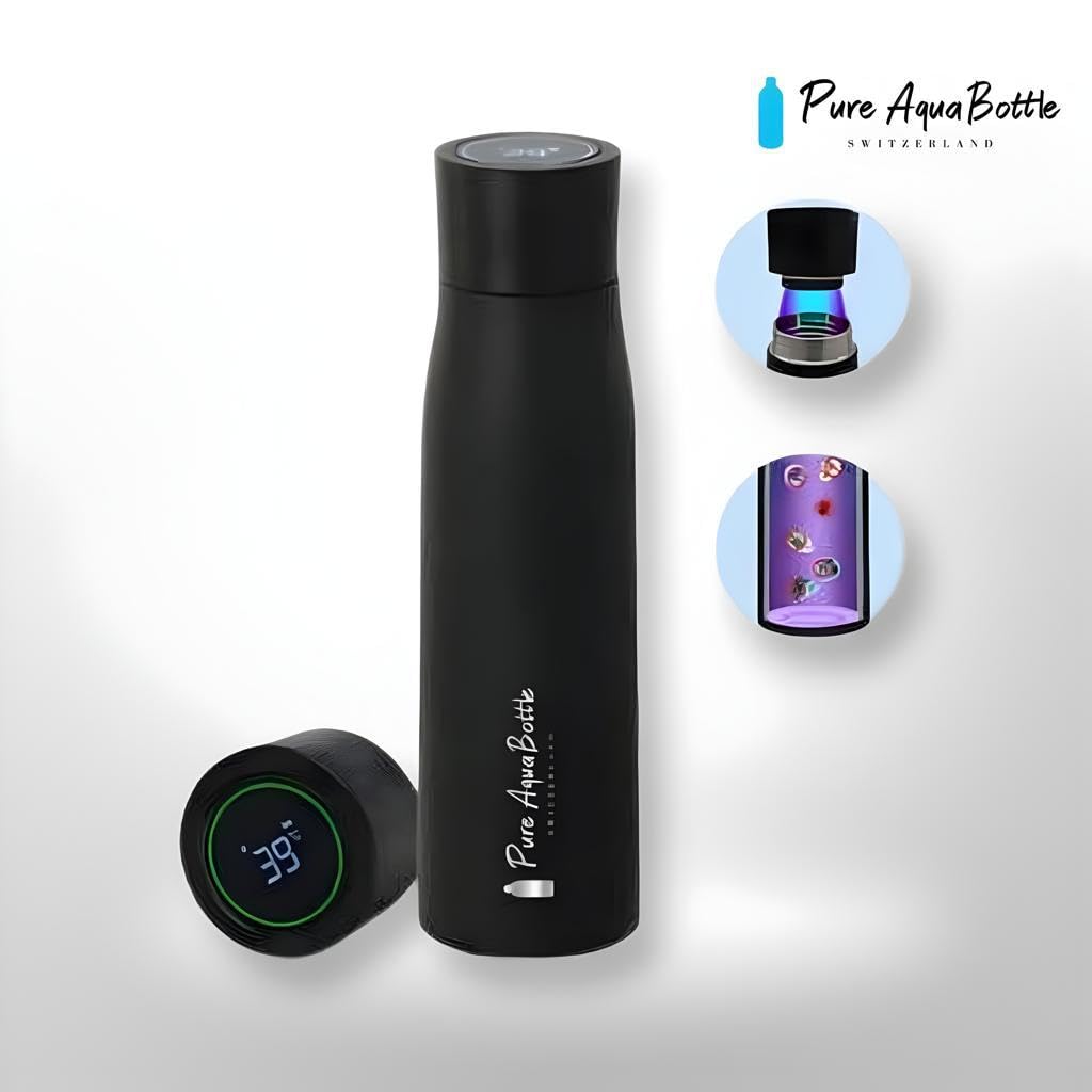 Bouteille autonettoyante UV 500ml | Acier inox isotherme double paroi | Élimine bactéries & odeurs | Anti-fuite, sans BPA | Recharge USB | Sport, voyage, bureau, parent, randonnée