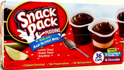 Snack Pack Pudding 36 Cups 18 Chocolate/18 Chocolate &amp; Vanilla