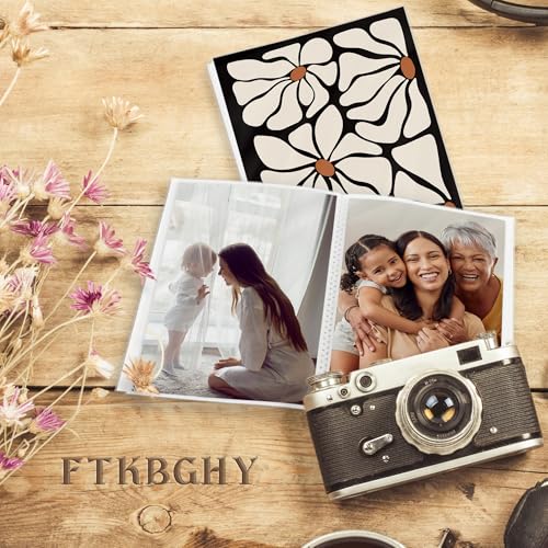 Image of Boho Groovy Retro 70s Floral Photo Album 4x6, Mid Century Neutral 18 Pockets all Picture Memory Book Photo Album Keepsake for Graduation Wedding Anniversary Travel Vacation