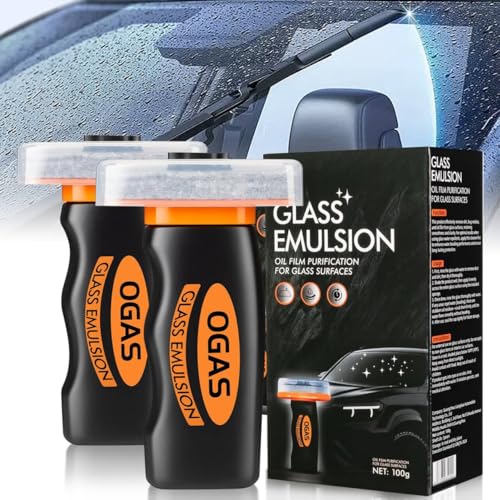 2PCS Glass Emulsion Cleaner Car Oil Film Cleaner Powerful Oil Film Cleaning Remover for Automotive Windshield Glass Emulsion Crystal Clear View Improves Visibility & Safe Driving