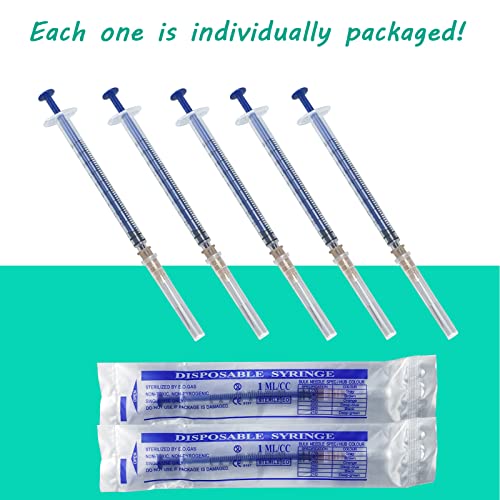 100 Pack 1ml Syringe with 26Ga Needle,Disposable Individually Packaging Plastic Syringe for Scientific Labs, Industrial, Animal and Pet Supplies
