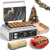 Moongiantgo Commercial Corn Dog Waffle Maker Machine 6 PCS 1550W Hot Dog Cheese Stick Press Iron, 50-300℃ Temp Control, 5-min Timer French Muffin Cooker 110V
