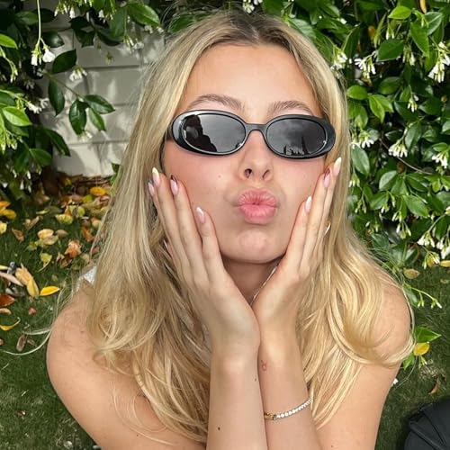 Retro Small Oval Sunglasses for Women Trendy 90s Vintage Shades Small Face Narrow Style3