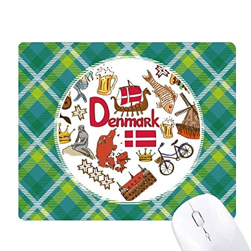 Tapis de souris Danemark drapeau pixel et grille verte