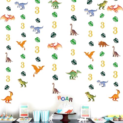 Image of 52Ft Dinosaur Birthday Decorations for Boys - Rex 3rd Dinosaur Birthday Banner Garland Streamers Backdrop Dino Theme Jurassic World Party Decor