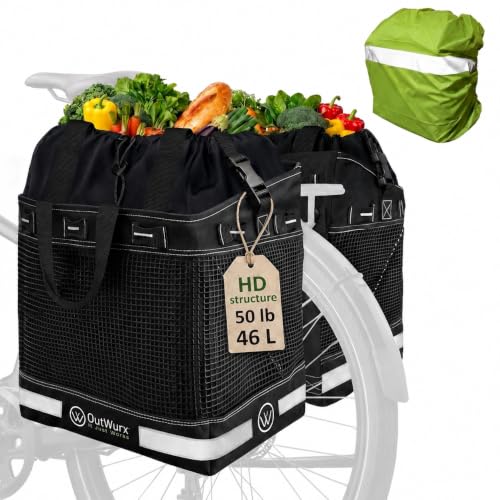 OUTWURX Grocery Panniers for Bike/E-Bike Rack, 2-Pack 46L, R...