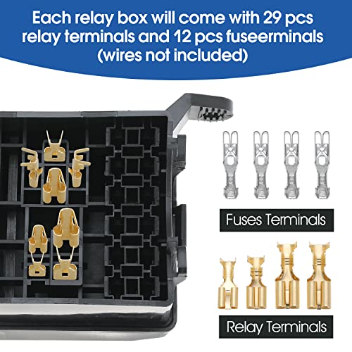 Waterproof 12V Fuse And Relay Box Kit With 6 Slots Relay Block And Atc/Ato Blade Fuse With Metallic Pins Spade Terminals Universal Fuse Block Relay Box For Car Truck Trailer Marine Boat Atv Utv #TOP3