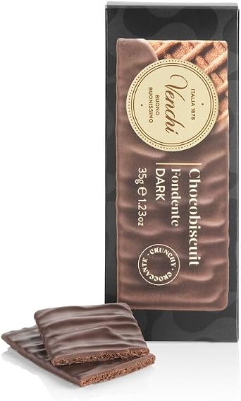 Venchi - ChocoBiscuit Snack, Double Biscuit Wafer Covered with Dark Chocolate, 35 g, Gluten Free, Without Dyes and Preservatives, Snack Idea