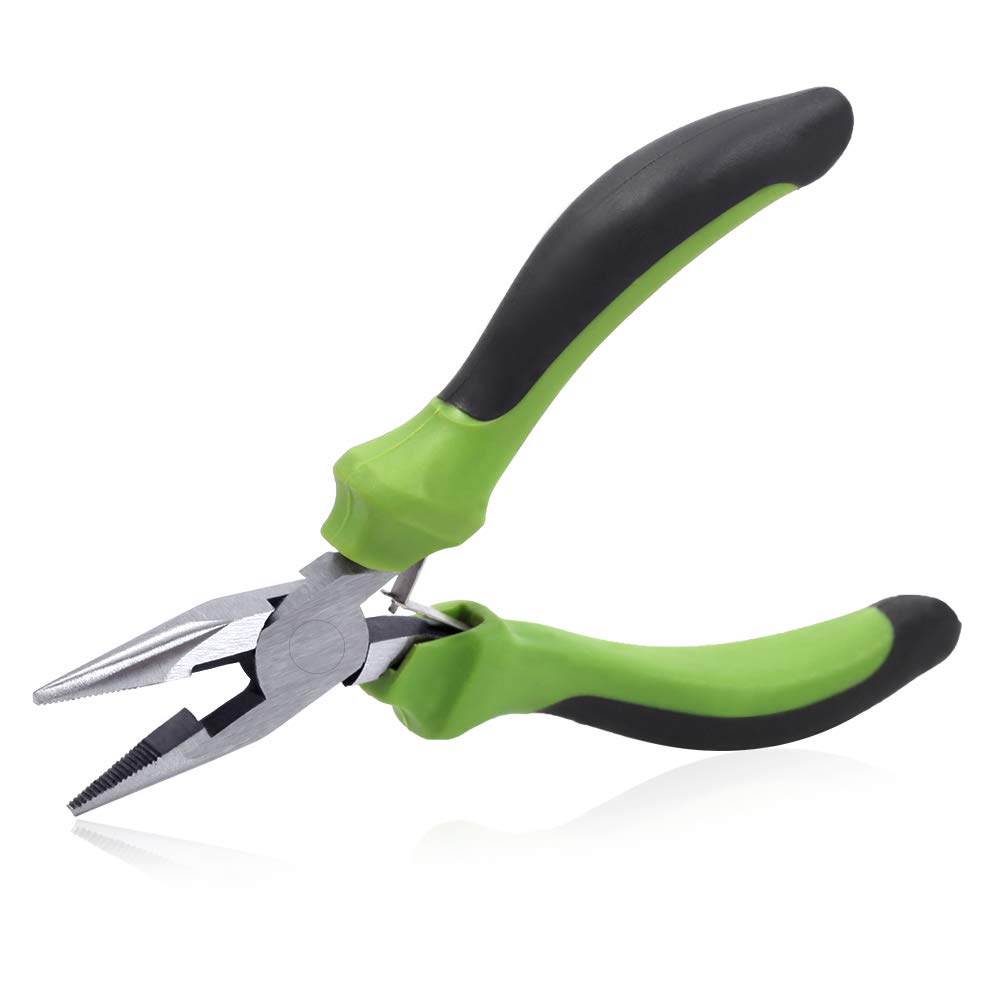 Speedwox Green Mini Long Nose Pliers 4-1/2 Inches Precision Wire Cutters With Spring Fine Beading Pliers Precision Jewelry Making Tool Hobby Craft Diy