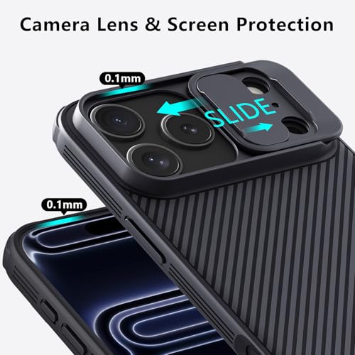 Image of NILLKIN for iPhone 17 Pro Max Case Magsafe, [Dual-Slide Lens Cover] [4-Corner Shockproof Airbags] [Anti-Lost Lanyard Hole] Slim Phone Case Magnetic Silicone Cover for iPhone 17 Pro Max 6.9 inch, Black