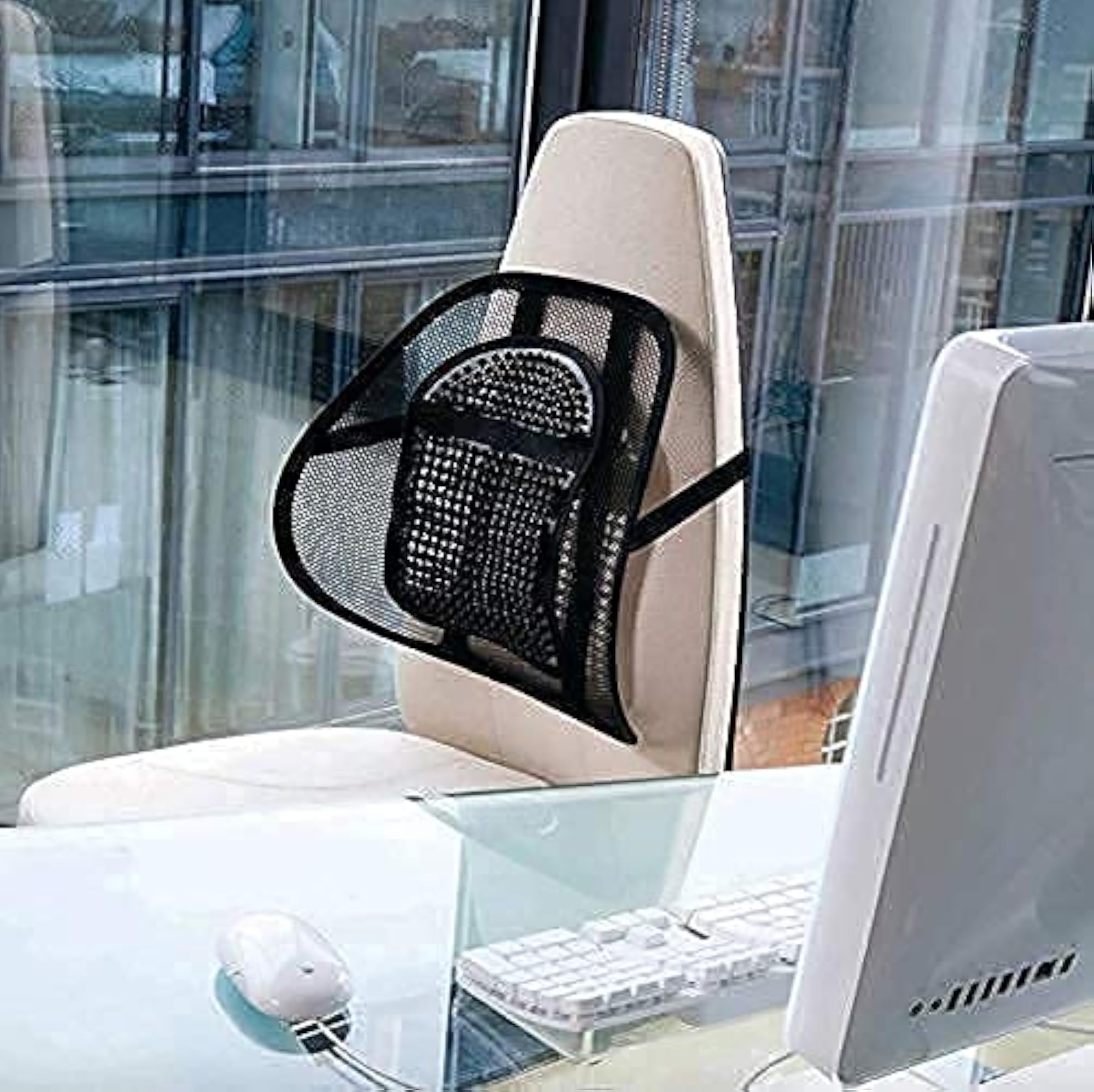 Back Rest with Lumbar Support Mesh Cushion Pad