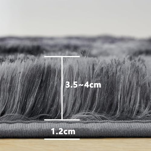 GJWLaie カーペット ラグマット滑り止め付 防音 ふわふわ 冷房 床暖房対応 シャギー 洗えるラグ 柔らか 北欧 オールシーズン 長方形 ふわふわ 冷房 床暖房対応 絨毯 床マット 折り畳み 長方形 ダークグレー (120*160cm) [2]