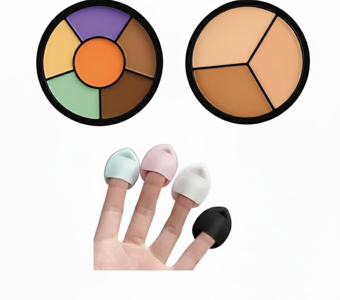 Concealer Palette Set with Finger Puff Applicators, 3 in 1 and 6 in 1 Color Corrector Wheel, 4 Piece Makeup Sponge Set-image-10