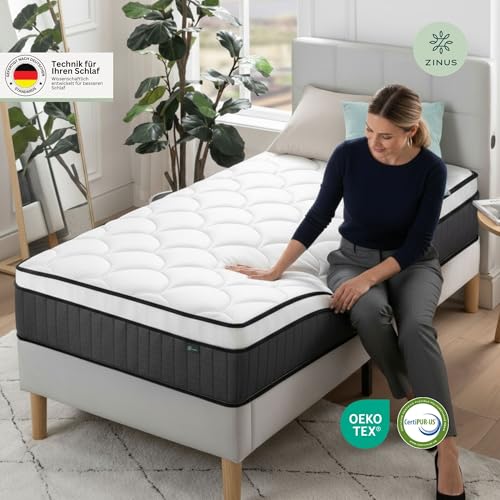 Zinus Hybrid Taschenfederkernmatratze 90x200cm - Härtegrad H2/H3 - Höhe 25 cm - Kühlende Ergonomische Memory Foam Matratze - Oeko-TEX Zertifiziert - Produziert nach Deutschem Qualitätsstandard