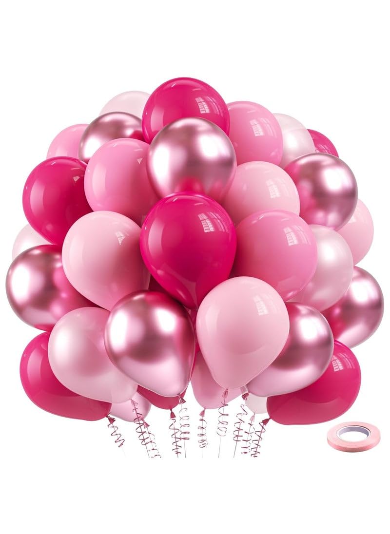 60pcs 12 inch Metallic Hot Pink Pearl Pastel Latex Balloons Kit for Birthday Wedding Baby Shower Princess Theme Party Decorations