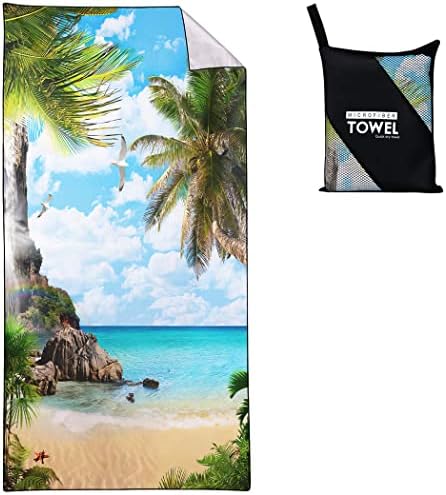 SXCHEN Beach Towel Oversized 36"x72" Thin Lightweight Extra Large Absorbent Quick Dry Sand Free Plush Cool Hawaiian Print Summer Romantic Coconut Palm Leaf Nature Coast Sea View Seagull