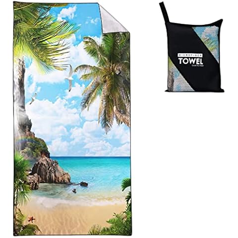 SXCHEN Beach Towel Oversized 36"x72" Thin Lightweight Extra Large Absorbent Quick Dry Sand Free Plush Cool Hawaiian Print Summer Romantic Coconut Palm Leaf Nature Coast Sea View Seagull Cover