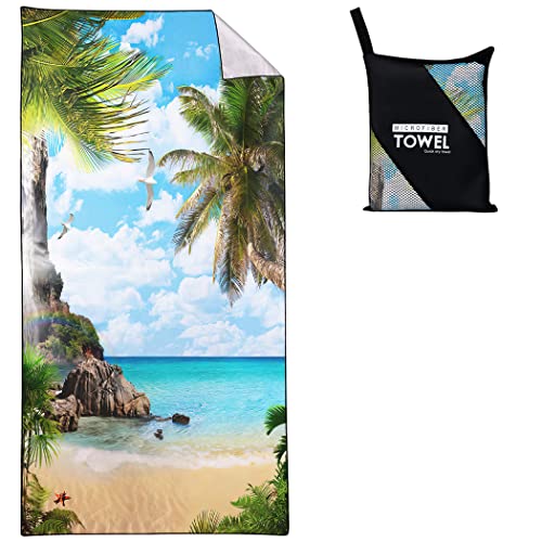 Sxchen Beach Towel Oversized 36"X72" Thin Lightweight Extra Large Absorbent Quick Dry Sand Free Plush Cool Hawaiian Print Summer Romantic Coconut Palm Leaf Nature Coast Sea View Seagull #TOP19