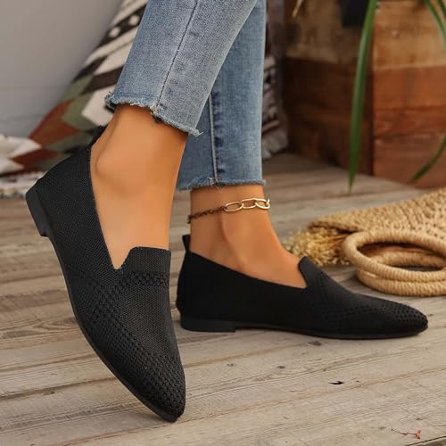 Women's Slip-On Shoes Pointed Toe Ballet Flats Classic Woven Mesh Breathable Knit Flat Dress Shoes Women Fashion Solid Color Casual Lightweight Comfort Ballet Low Top Non-Slip Shoe2
