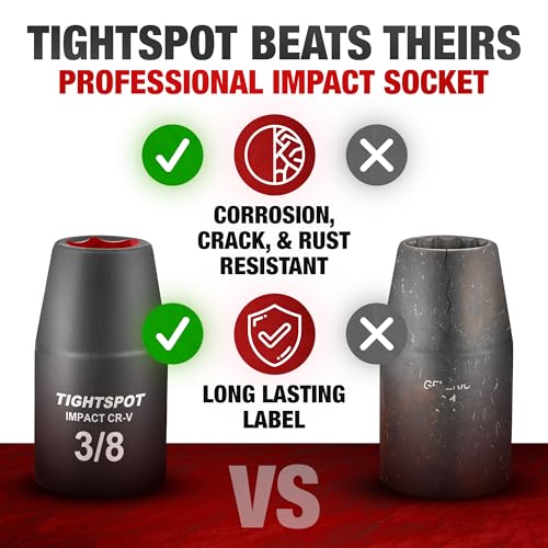 Image of TIGHTSPOT 1 /2 Inch Drive - 3 /8 Inch Shallow Impact Socket with Anti-Rounding 6 Point Design, Heat-Treated CRV Steel