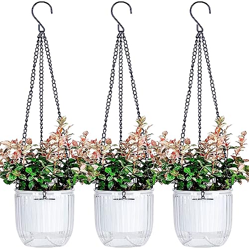 4.5 Inch 3 Pcs Self Watering Hanging Planter Indoor Plant Hanging Pots with Drainage Holes, Outdoor Small Hanging Planters Flower Pot Basket, Visible Water Level, Plant Hanger Home Decor, Gardening