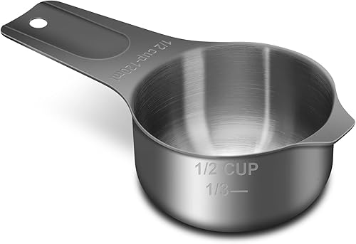 Vista 27 de 1/8 taza (1.0 fl oz 1 oz 30 cc) taza medidora de acero inoxidable, taza medidora de metal para cocinar y hornear (negro)