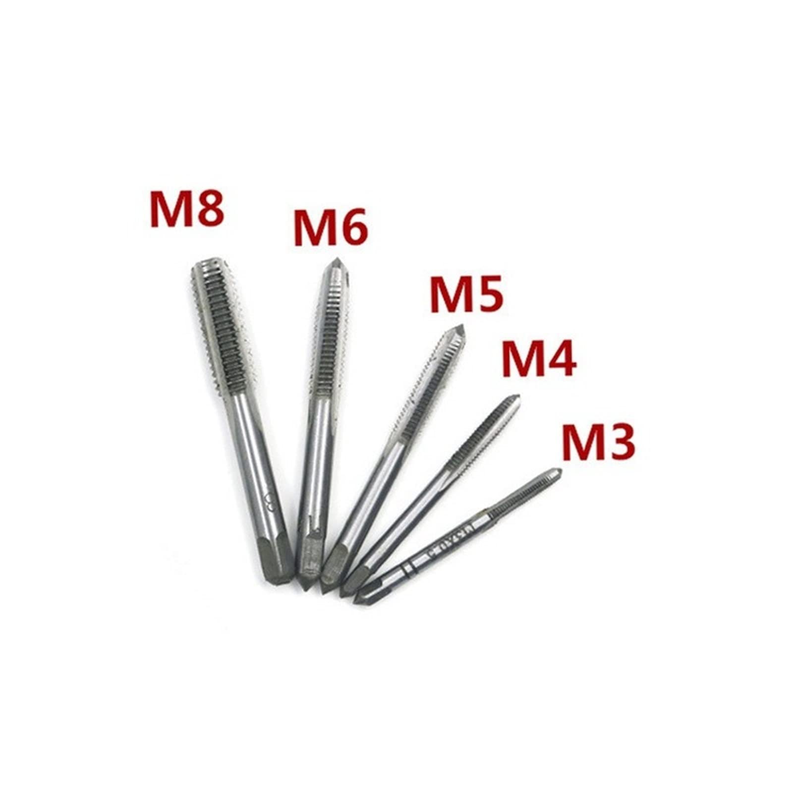 Zestaw 6/8 kluczy nasadowych do gwintowników HSS, gwint metryczny M3, M4, M5, M6, M8, M8, M12 z regulowanym kluczem do gwintowników 1/16-1/2 cala MINGPING (kolor: 8 sztuk srebrnych)