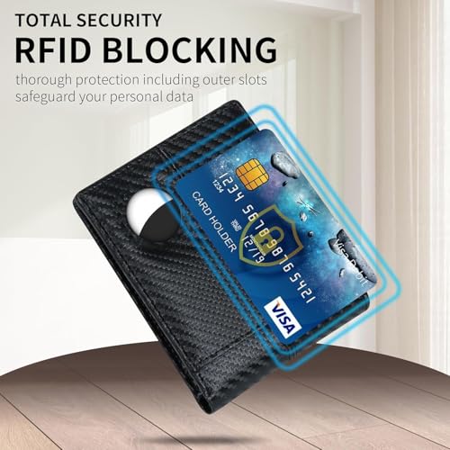 Genuine Leather Wallet for Men RFID Blocking AirTag Bifold Slim Large Capacity 15 Card Slots ID Window Gift Airtag Not Included (BlackStripe)4
