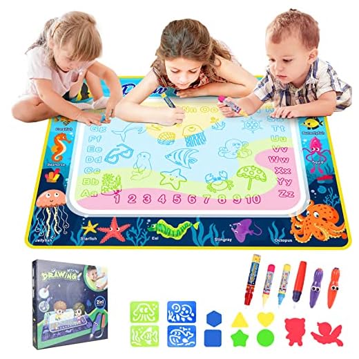 Agua Dibujo Pintura, Alfombra de dibujo Doodle mágica para, reutilizable, dibujo de pintura, Agua Dibujo Pintura Pizarra para bebé Toddler, Juguetes Niños 1 Año(100 x 80 cm)