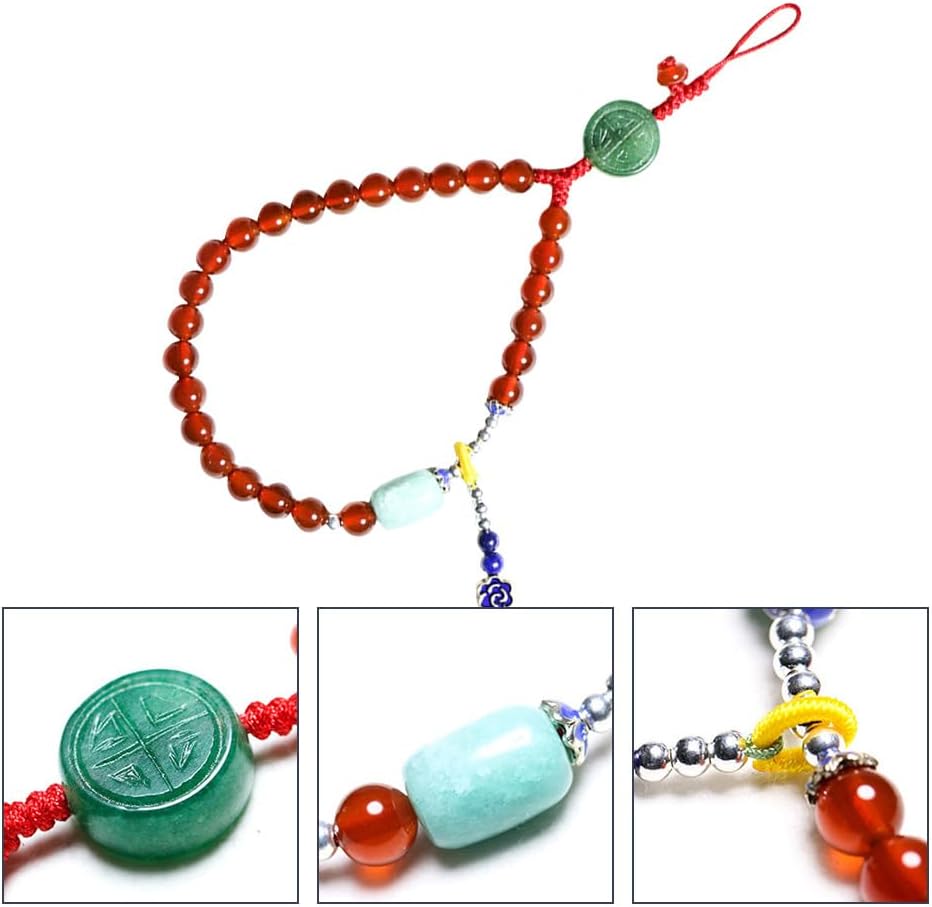 Hemobllo Red Agate Phone Charm Wrist Strap, Adjustable Handmade Jade Beaded Phone Lanyard foRr Women, Chinese Style Bracelet Charm, Aesthetic Anti-Lost String, Lucky Blessing Gift