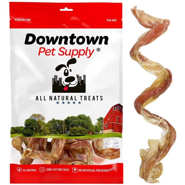 Downtown Pet Supply Spiral Bully Sticks for Medium Dogs - Dog Dental Treats & Rawhide-Free Dog Chews - Dog Treats with Protein, Vitamins & Minerals - Regular - 4-6in - 20Ct